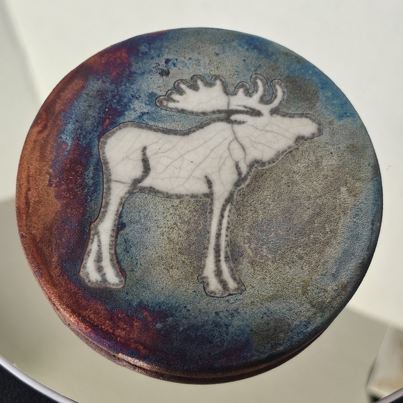 Raku Art Pottery Coasters Signed Jeremy Diller Set of 3 Raku Elk 🦌 - Picture 6 of 10